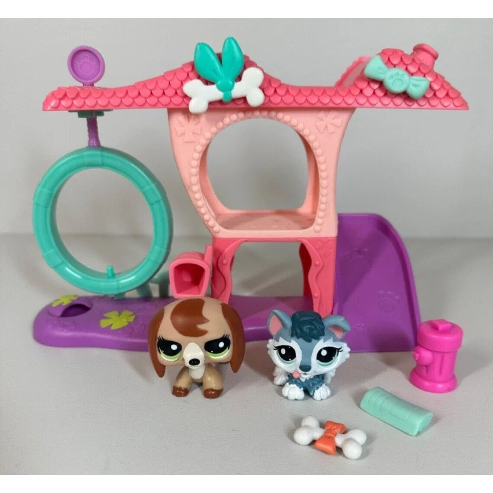 Littlest Pet Shop LPS Playful Puppy House Dachshund 2035 Husky 2036 Complete Set
